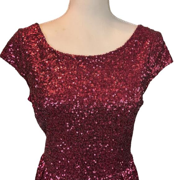 Speechless Sequined Skater Dress Sze 7 Burgundy Red Open Back Formal Event Flare - Picture 5 of 14
